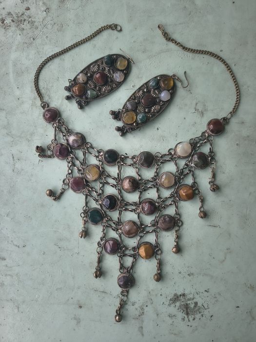 Винтажный этно-набор: колье и серьги в стиле Boho/Tribal (натуральные камни)