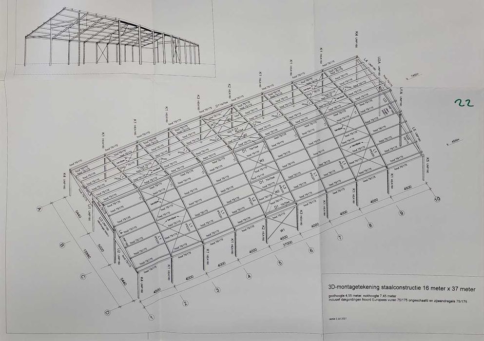 Ocynkowona konstrukcja hali 16 m x 37 m  stan idealny  jak nowa .
