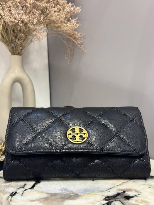 Жіноча сумка-гаманець Tory Burch Willa чорна стьобана на ланцюжку, оригінал