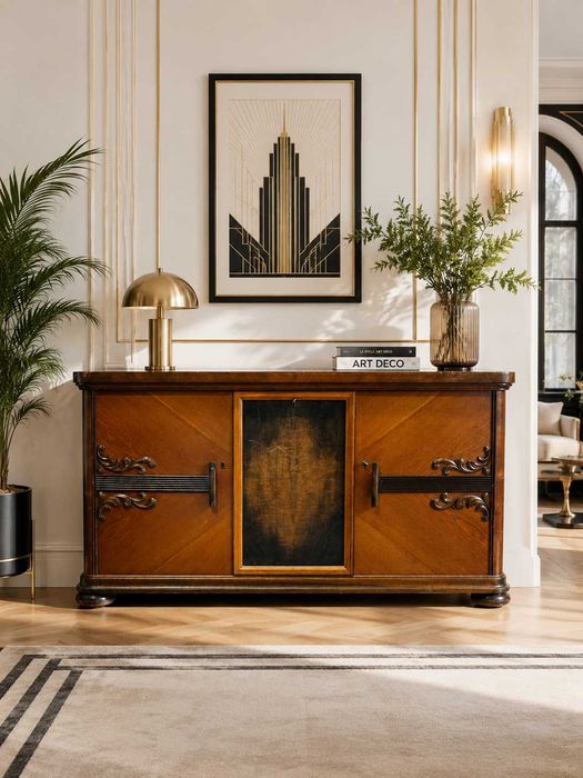 010526 Barek, niska komoda dębowa w stylu art deco.
