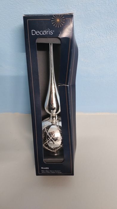 Czubek na choinkę szklany srebrny