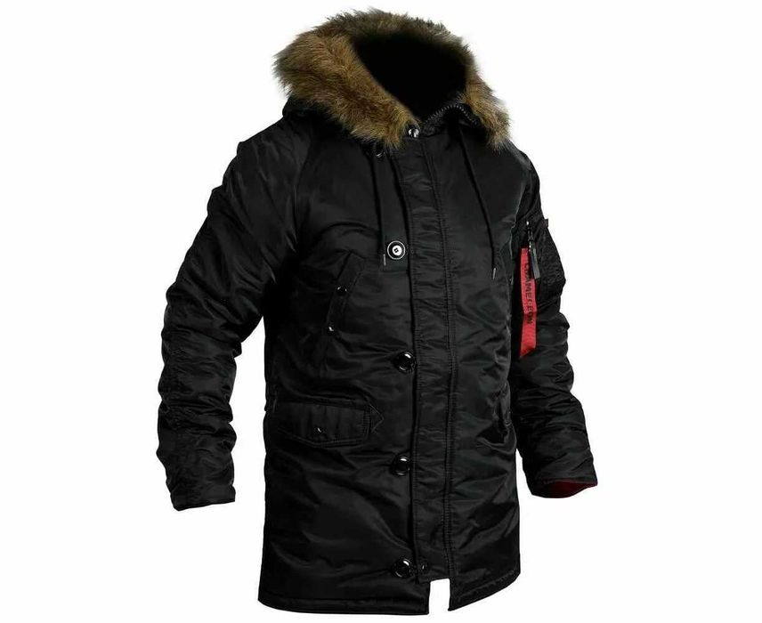 Męska kurtka zimowa Alaska Slim Fit N-3B czarna i oliwkowy