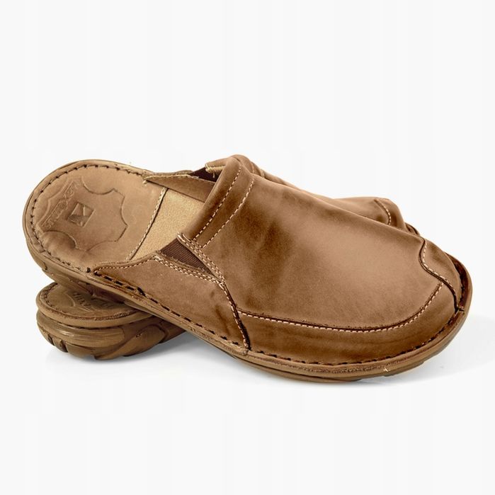Polskie klapki męskie skórzane 025 skóra naturalna MAXIMUS brązowe 43
