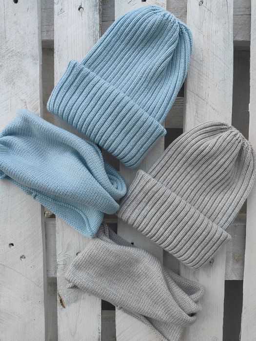 Zestaw na zimę na chłodną jesień czapka komin z merino ręczna robota