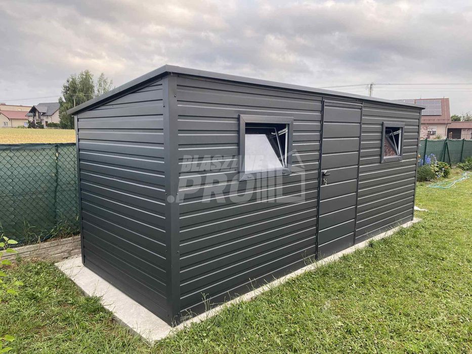 Schowek - Domek Ogrodowy 5,5x2m - drzwi - 2x okno - antracyt  GP668
