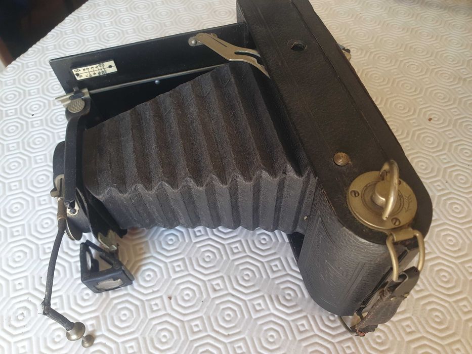 Máquina Fotográfica Antiga de Fole Lente Agee Triplex com Estojo de Couro Original