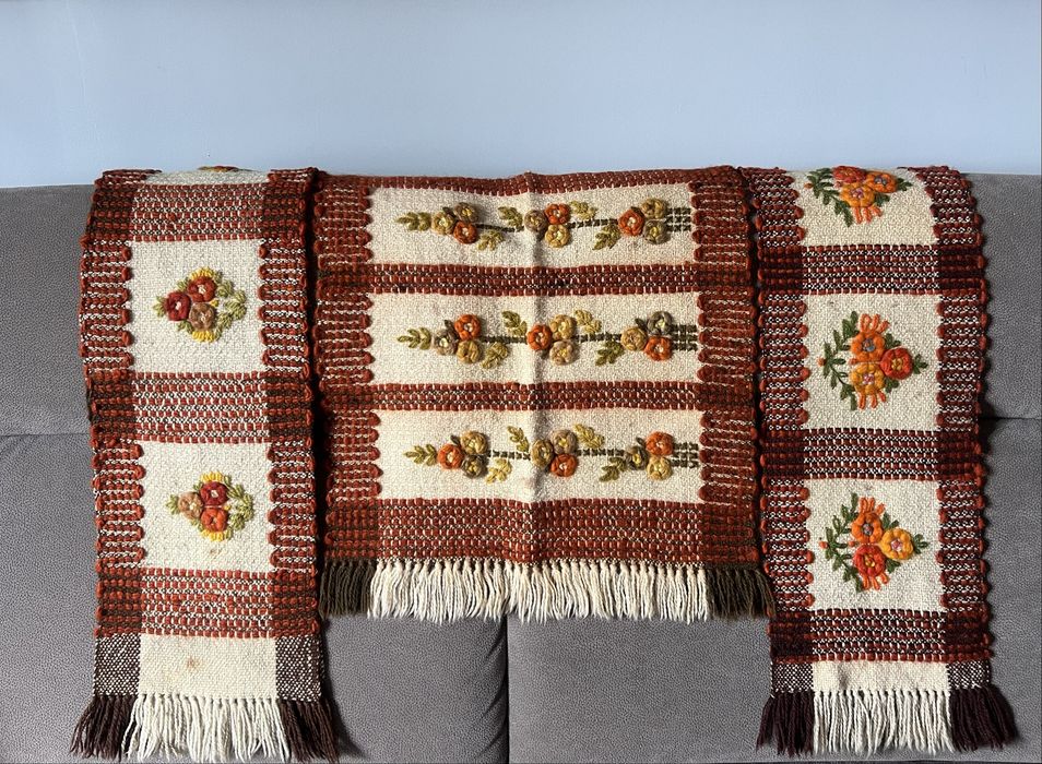 Komplet 3 ręcznie tkanych kilimów wełnianych Cepelia folk vintage boho