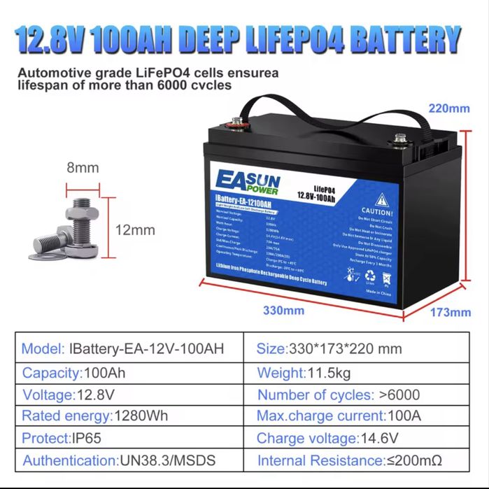 Акумулятор Lifepo4 100ah 12v-14.6v