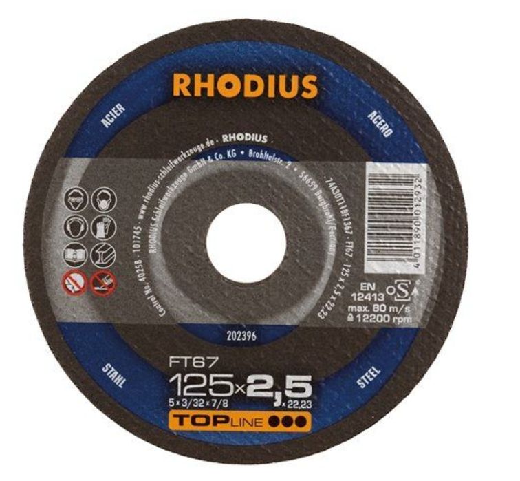 Круг відрізаний по металу RHODIUS 125×2.5×22.2мм.