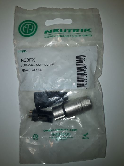 Neutrik Wtyk XLR NC3FX żeński oraz 3 gniazda tablicowe męskie