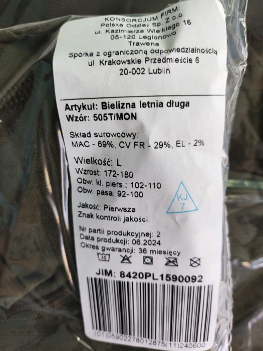 Nowa BIELIZNA letnia dluga 505T/MON - WOJSKO