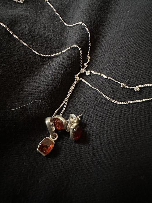 Srebrny komplet z bursztynem