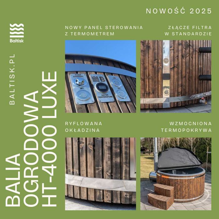 Balia Ogrodowa Nowy model 2025 - hydromasaż jacuzzi LED piec na drewno