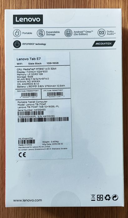 NOWY Tablet Lenovo Tab E7 (TB-7104F) | 16GB | Fabrycznie zafoliowany!