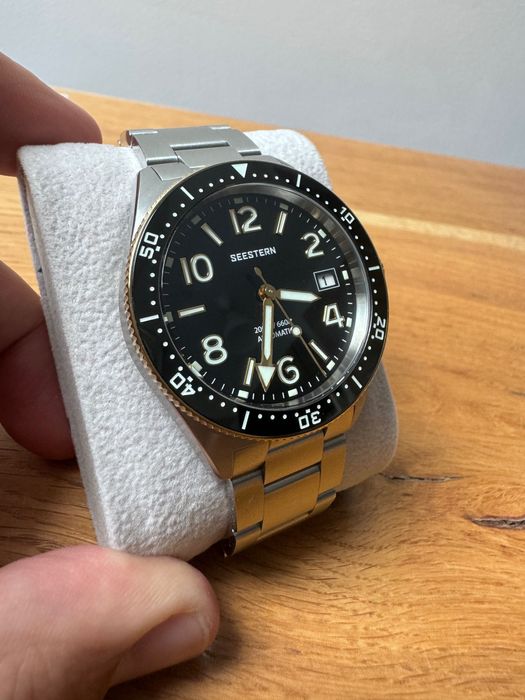 Seestern S434-2 Automatico Acciaio Nero Data Silicone Zaffiro Orologio