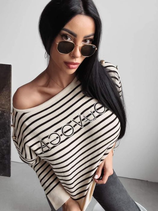Sweter Olavoga Camila beżowy paski Uni