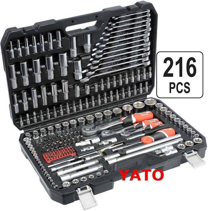 Zestaw Kluczy Nasadowych i Płaskich 216el. YATO 1/4, 3/8, 1/2 YT-38841