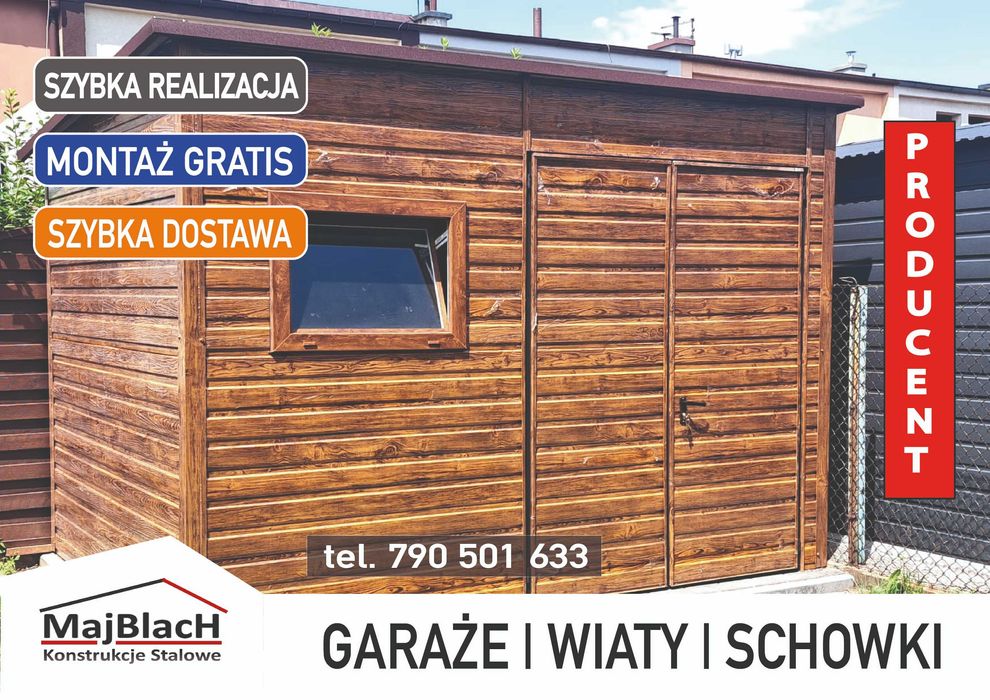 Garaż Blaszany - Schowek na Narzędzia - Wiatka Ogrodowa - Maj-Blach