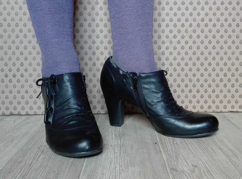 Czarne botki na obcasie, defekty, do naprawy/customizacji, 42