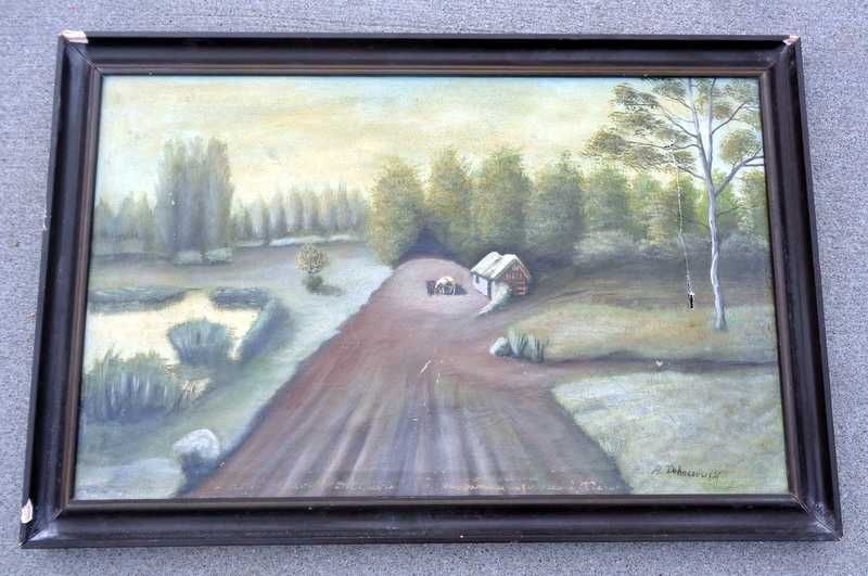 Chata wiejska nad stawem - obraz z widokiem sielskim.