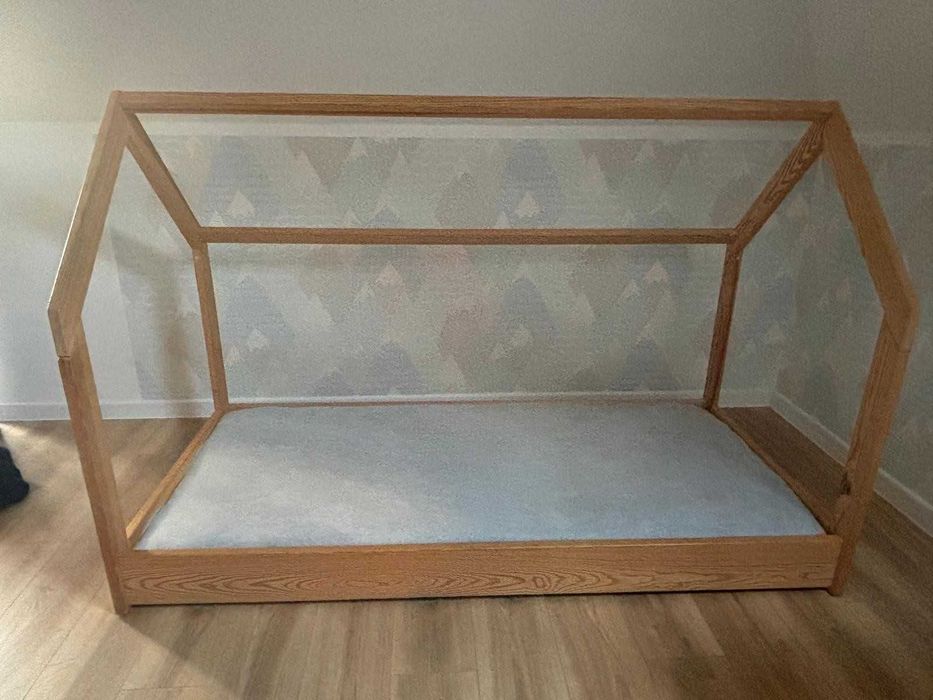 Łózko dzieciece drewniane z materacem domek 180x80 solidne