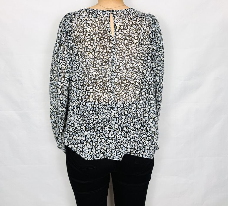 Czarna szyfonowa bluzka w drobne kwiaty L 40