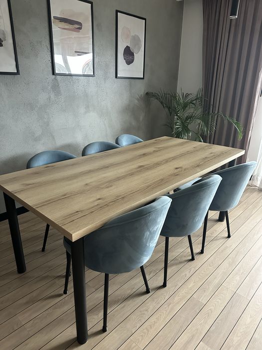 Stół do jadalni salon loft jasne drewno czarne nogi