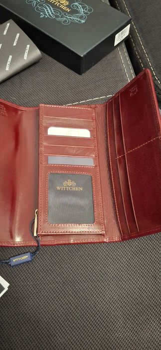 WITTCHEN  Nowy portfel damski ze skóry lakierowanej podłużny bordowy