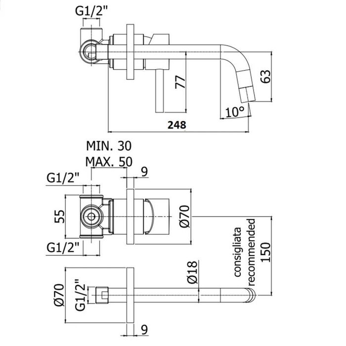 LIG 007 CR 70 Paffoni Light Змішувач прихованого монтажу для раковини