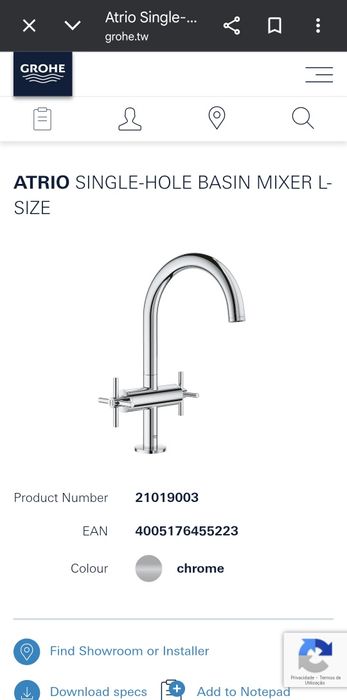 Torneira Lavatório Grohe Atrio L NOVO