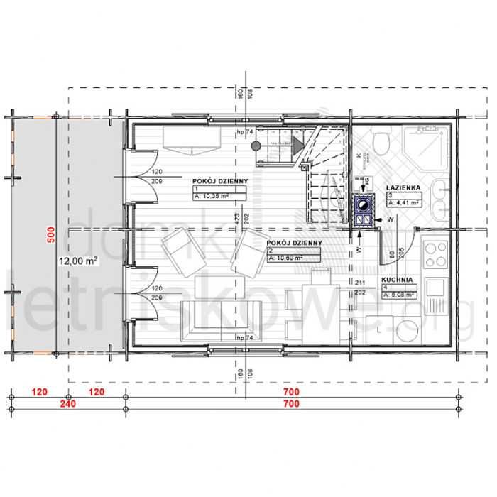 Drewniany domek letniskowy Alicja 62 + 18 m2-ROD, ośrodek wypoczynkowy