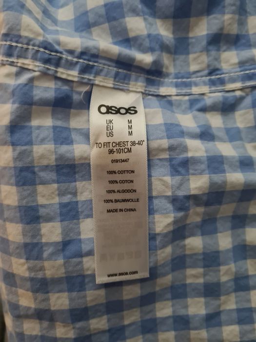 ASOS męska koszula w kratkę M biało- niebieska casual