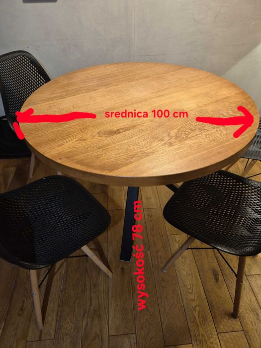 Stolik loftowy, dębowy z litego drewna (4 cm grubości)/100 cm średnicy