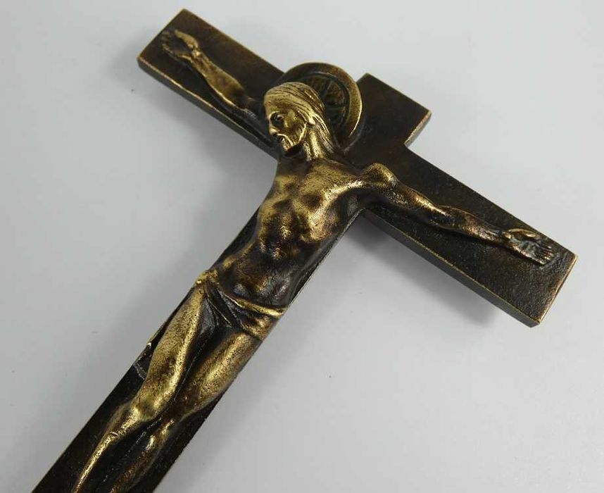 UNIKAT KRZYŻ krzyżyk krucyfiks 10,6 cm JEZUS bronze
