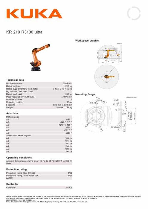 Robot KUKA KR 210 R3100 ultra, kontroler KR C4, sprawdzony z gwarancją