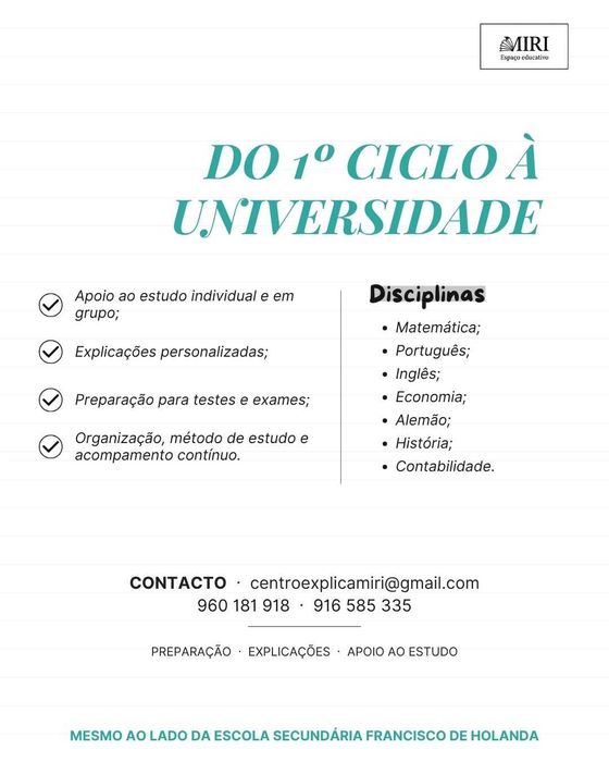 Explicações - 1º ciclo ao Ensino Superior - Guimarães