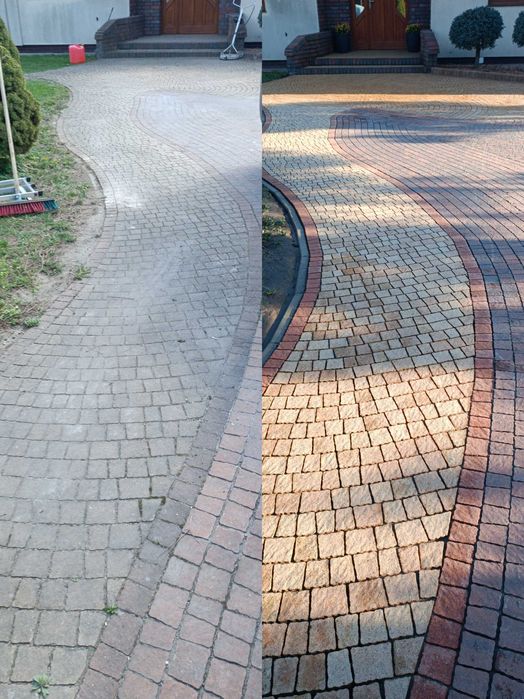 Mycie kostki brukowej elewacji dachów,tarasów, hal