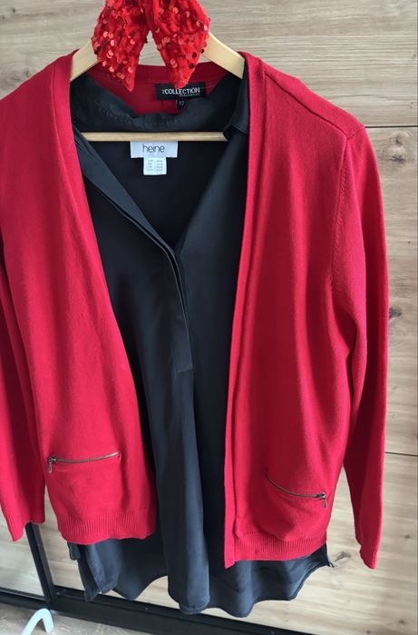 Sweter kardigan wiskoza 40 czerwony eleganck swiateczny