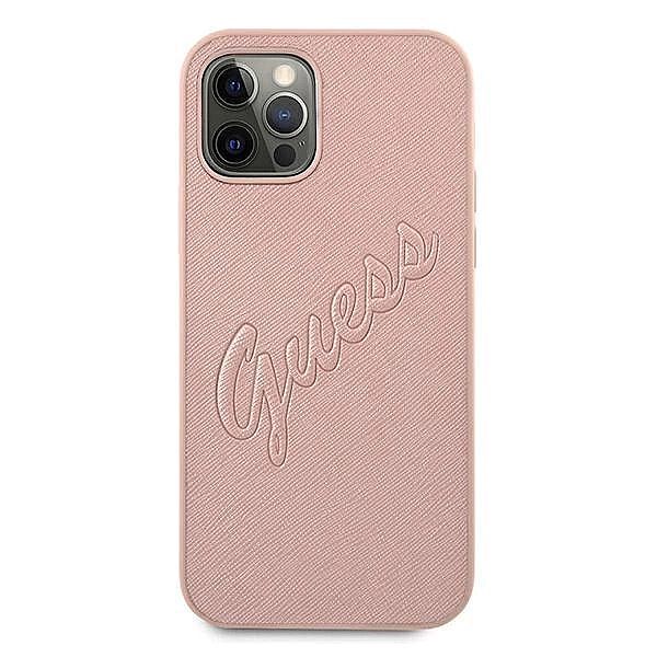 Etui Guess Saffiano Vintage Script na iPhone 12 Pro Max - różowe