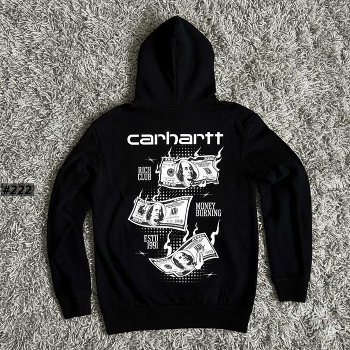 Новое Худи CARHARTT Dollar • Толстовка Чорна Кархарт Большой Принт • XS S M L XL