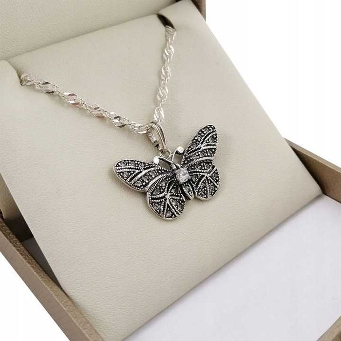 Srebrny łańcuszek singapur+motyl 50cm srebro 925 GWARANCJA PREZENT