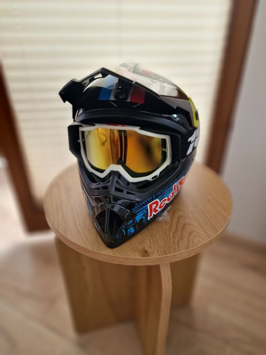 Nowy kask Red bull + google 100% corss, enduro