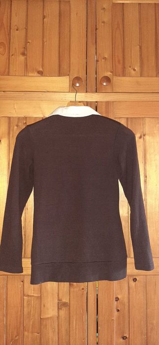 Sweter elegancki Miss Classic L brązowy z kołnierzem idealny do biura