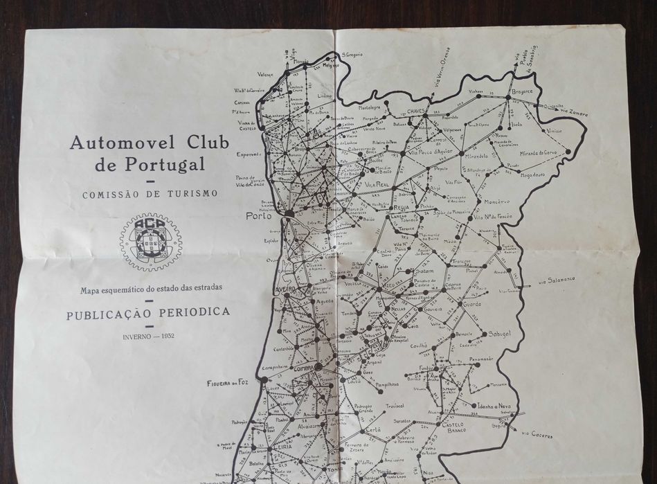 Antigo mapa ACP mapa esquemático do estado das estradas Inverno de 1932