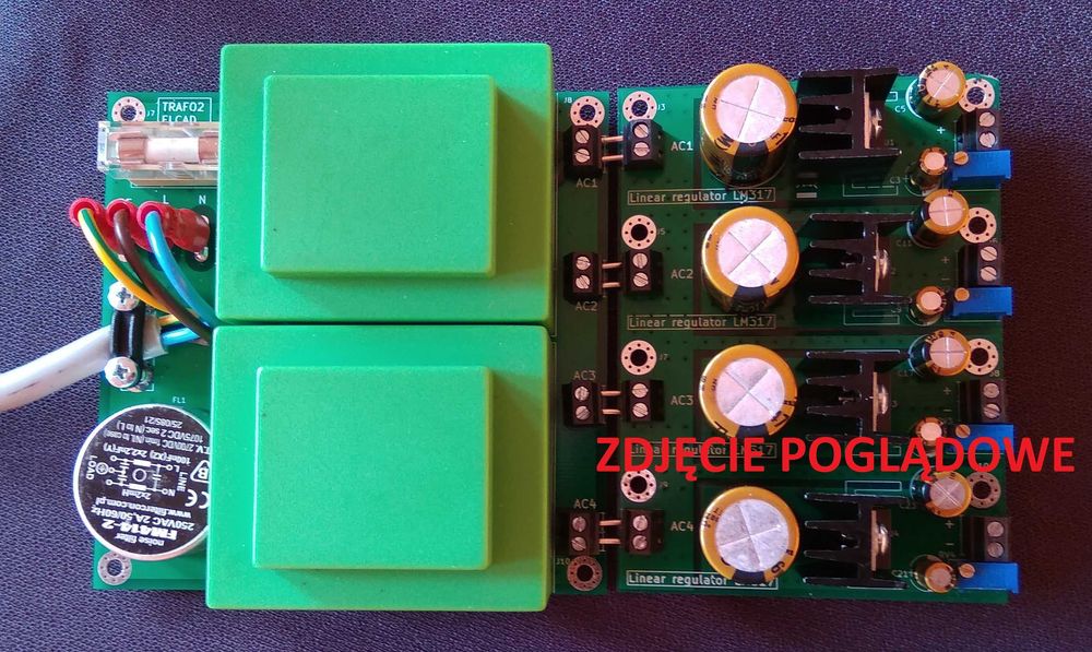 Płytka PCB zasilacz 4 torowy audio LM317