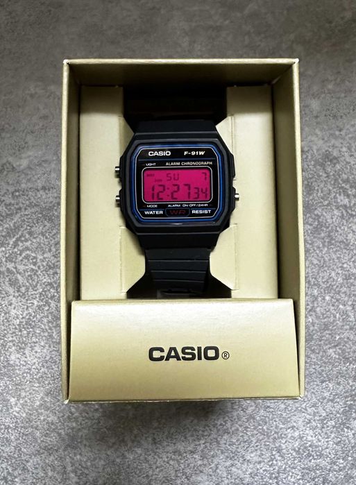 Custom Mod Zegarek Casio F91 Różowy Magenta Grey
