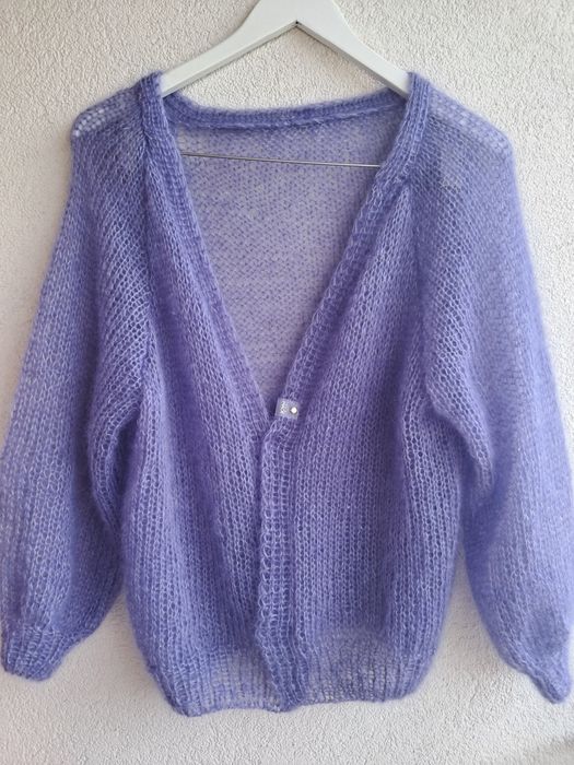 Lawendowy kardigan moher z jedwabiem. Handmade