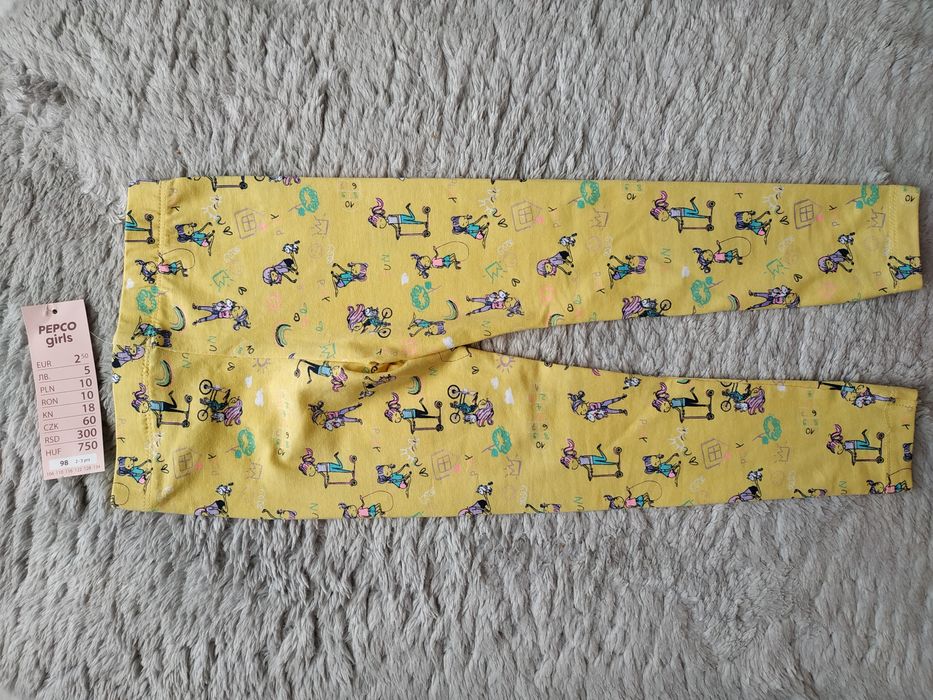 Nowe, cienkie legginsy/żółte/print/prezent/little kids/r.98