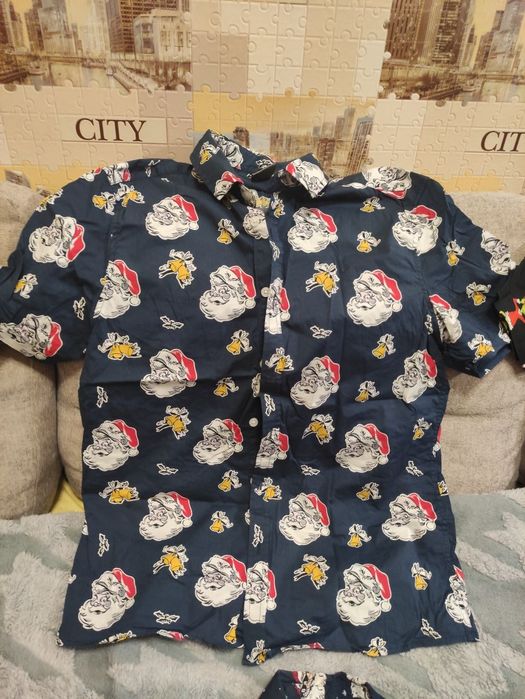 Рубашка мужская с новогодним принтом