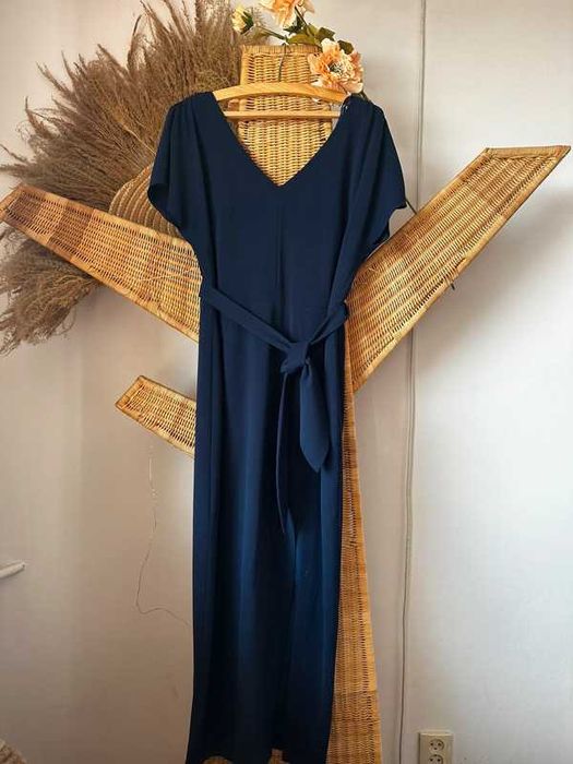 długa maxi sukienka granatowa z rozcięciem XL wesele